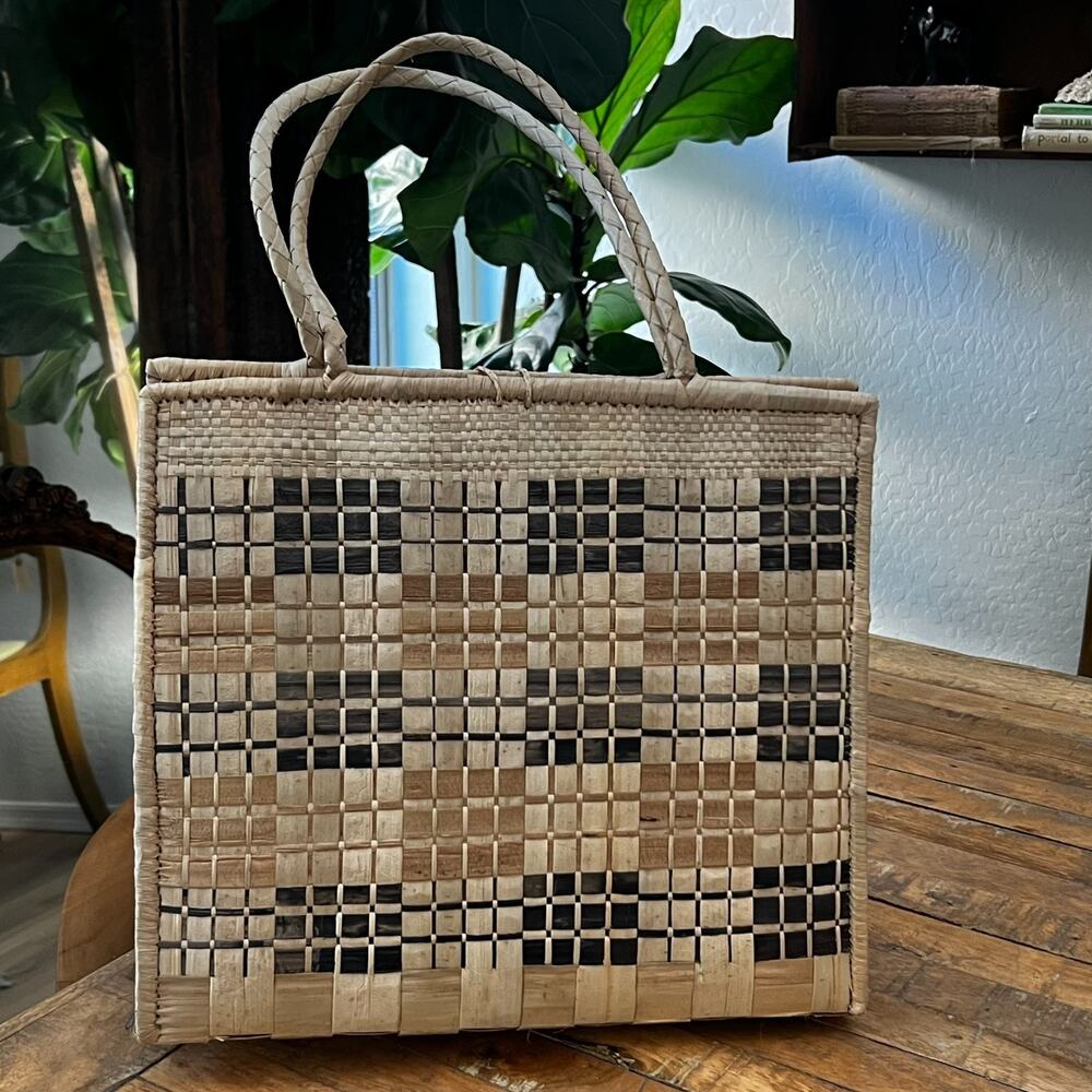 Basket Weave Purse Beach Handbag Double Handles - Picture 2 of 12